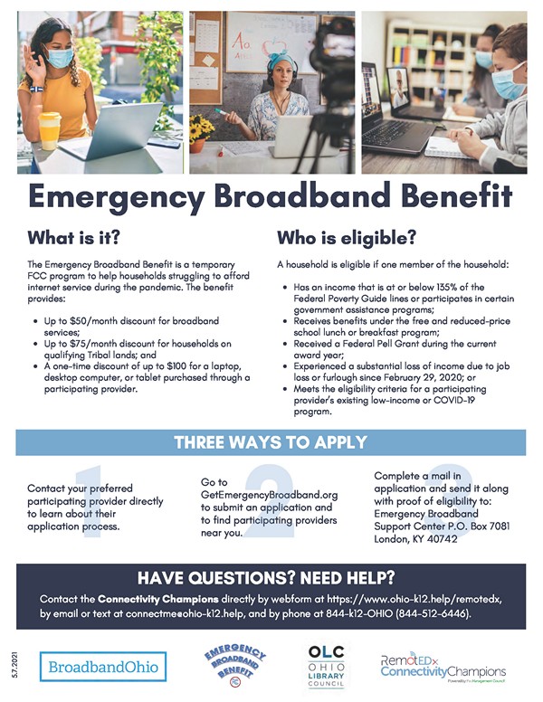 Flyer containing information about the Emergency Broadband Benefit program