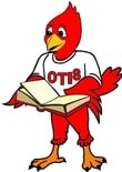Cardy the Cardinal holding a book